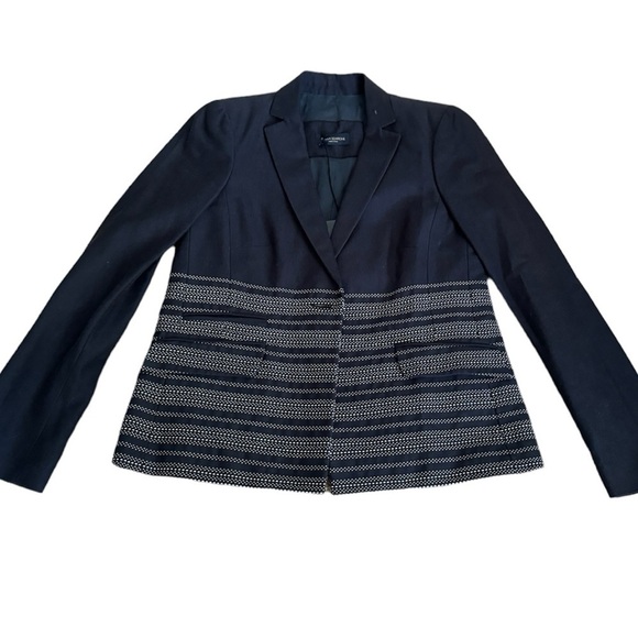 Piazza Sempione- NWT Navy Longsleeve Blazer with Ivory Striped Stitching - Picture 1 of 8
